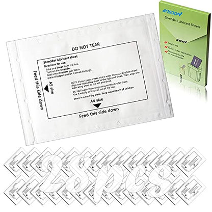 28 Pcs Paper Shredder Lubricating Sheets for Cleaning & Reduces Jams | Ansoon Paper Shredder Oil Sharpening & Cleaning Sheet for Sharpens Blades, for All Cross-Cut and Micro-Cut Paper Shredders - size: 28-Pack