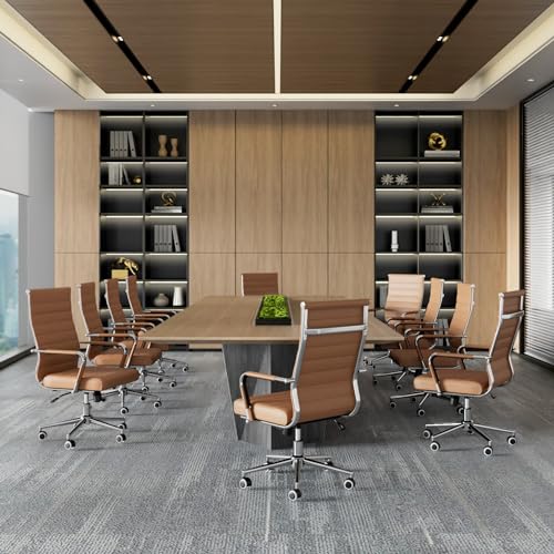 Okeysen Office Desk Chair, Ergonomic Leather Modern Conference Room Chairs, Executive Ribbed Height Adjustable Swivel Rolling Chair for Home Office. (Brown) - color: Brown