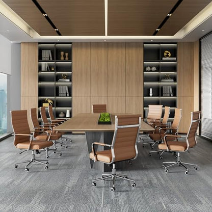Okeysen Office Desk Chair, Ergonomic Leather Modern Conference Room Chairs, Executive Ribbed Height Adjustable Swivel Rolling Chair for Home Office. (Brown) - color: Brown