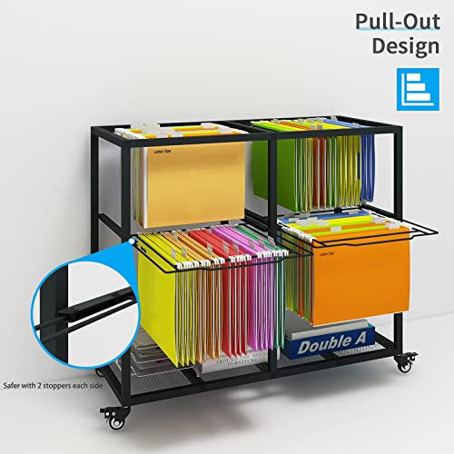 PUNCIA 2-Tier 2 Column Heavy Duty Metal Rolling File Carts for Letter Size