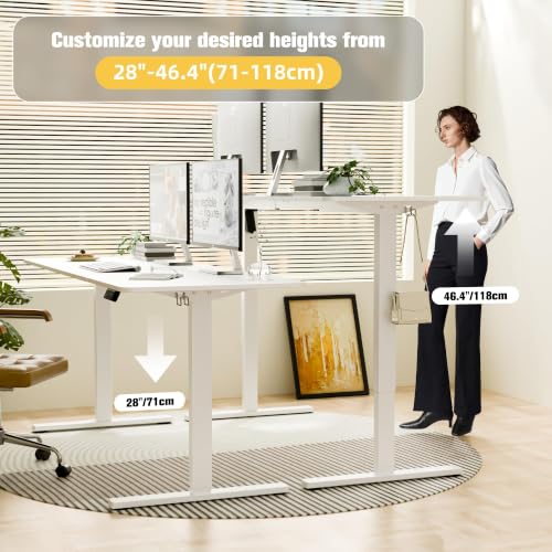 67"x24" Standing Desk, Height Adjustable Sit-Stand Home Office, White | Electric Adjustable Standing Desk, Sit to Stand Computer Office Desk with Splice Board, Memory Preset, Lifts 28''-46.5" - color: White Frame-white, size: 67-inch