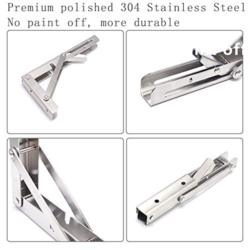10 Inch Folding Shelf Brackets, 2 Pack Stainless Steel Heavy Duty L Bracket - color: Silver, size: 10 Inch