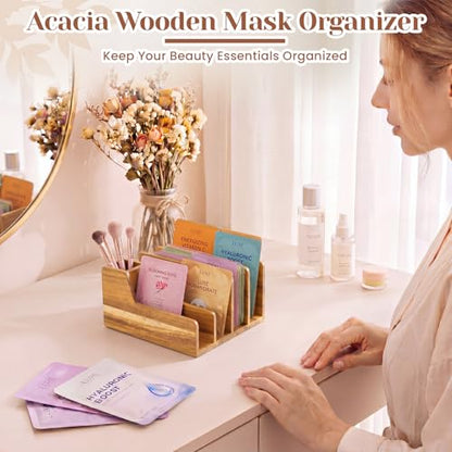 Novabright Acacia Wood Mail Organizer with Pen Holder, 5 Slot Desk File Organizer, Wooden Letter Sorter for Desk, Compact Desktop Document Holder for Home Office Storage Back to School