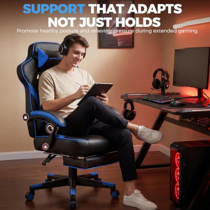 GTPLAYER Gaming Chair with Footrest, 350LBS Big and Tall Office Chair, Ergonomic High Back Lumbar Support and Recliner for Back Pain Relief, Blue - color: Blue