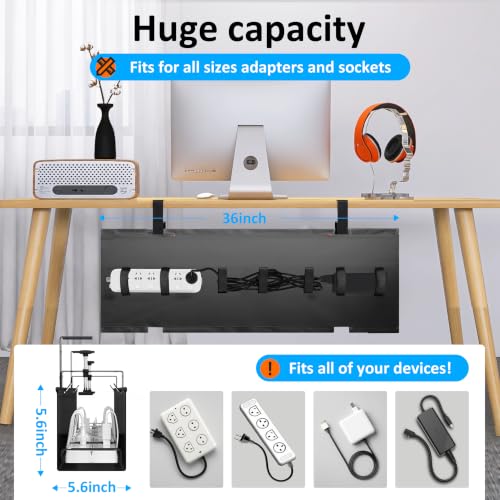 Under Desk Cable Management Tray - Under Desk Cord Management - Clamp/Screw Mount - Fabric Wire Management - Cable Raceways Tray Cord Hiders for Office/Home (Black, 36"×5.6") - color: Black, size: 36"×5.6"