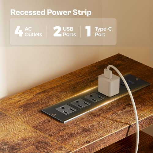 Huuger 47 inch Computer Desk with Power Outlets & 4 Drawers - color: Rustic Brown With Black Drawers, size: 47 Inch