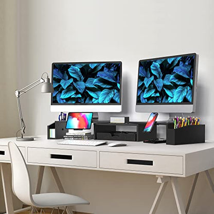Simple Houseware Desk Dual Monitor Stand Riser with Drawer, Black - color: Black