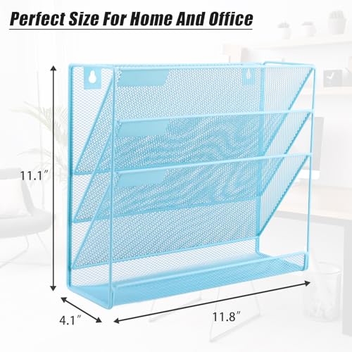 EASEPRES Desk File Organizer Mesh 4-Tier, Hanging Wall Mount Document Organization Stand, Desktop Vertical Mail Paper Folder Holder Rack with Bottom Tray for Office Home Cubicle Countertop, Blue - color: Blue, size: 4 Tier