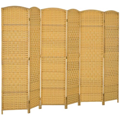 HOMCOM 6 Panel Room Divider, 6' Tall Folding Privacy Screen, Hand-Woven Freestanding Wall Partition for Home Office, Bedroom, Nature Wood - color: Natural Wood, size: 6 Panel