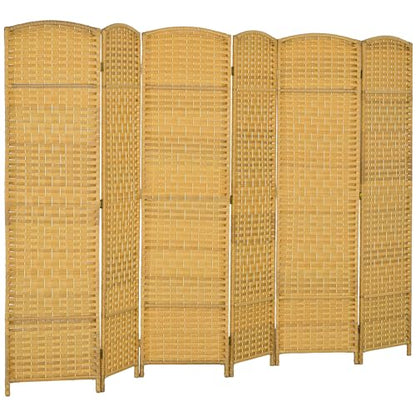 HOMCOM 6 Panel Room Divider, 6' Tall Folding Privacy Screen, Hand-Woven Freestanding Wall Partition for Home Office, Bedroom, Nature Wood - color: Natural Wood, size: 6 Panel