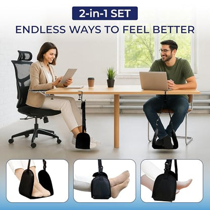 Ergonomic Foot Hammock & Arm Rest for Desk - Memory Foam Footrest Under Desk with Adjustable Elbow Support for Office Work & Gaming | Comfort Set for Everyday Relief