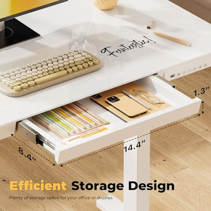 40" Glass Standing Desk with Drawer, Electric Stand up Desk - color: White Glass-top, size: 40"