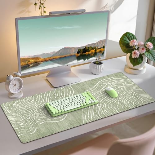 iCasso Desk Cover Mat Green, Extra Large Mouse Pad for Laptop - color: Wave-Green