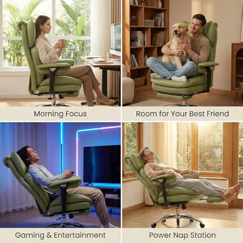 Efomao Big & Tall Desk Chair, Wide Executive Office Chair with Footrest Green - color: 3070mus-green