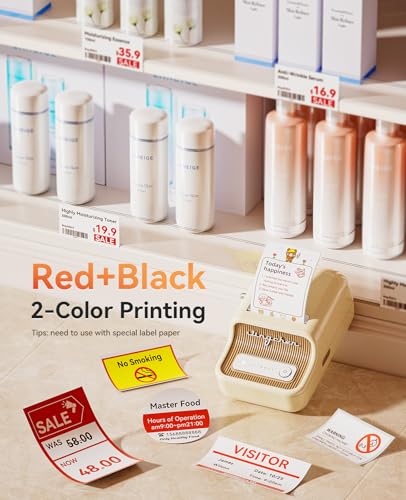 NIIMBOT Label Maker, B21 Pro 300DPI HD Sticker Printer for Photos,White | Red&Black Dual-Color Printer, Bluetooth Sticker Maker for Notes, Study Graphics, Memo Maker, Come with 2'' x 1.2'' Label Roll - color: White