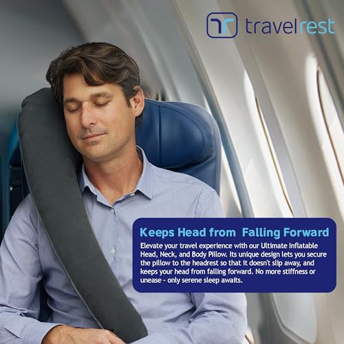 TRAVELREST Ultimate Inflatable Travel Pillow for Neck & Body - Grey - color: Grey, size: Standard (No Cover)