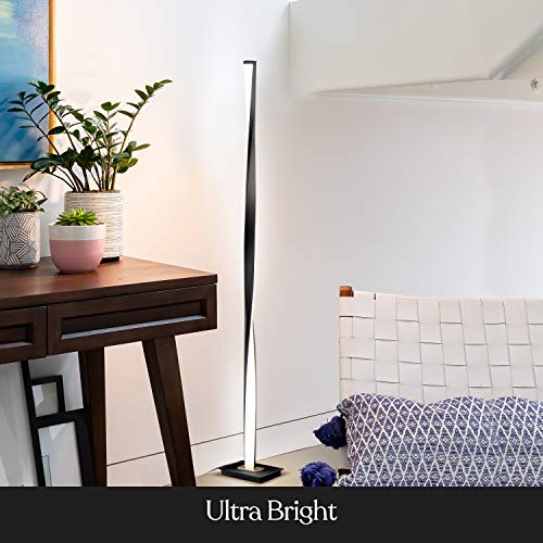 Brightech Helix LED Floor lamp, Bright Floor Lamp for Living Rooms & Bedrooms, 48" Tall Pole Lamp, Dimmable Standing Lamp - Black - color: Warm White Light with Black Frame