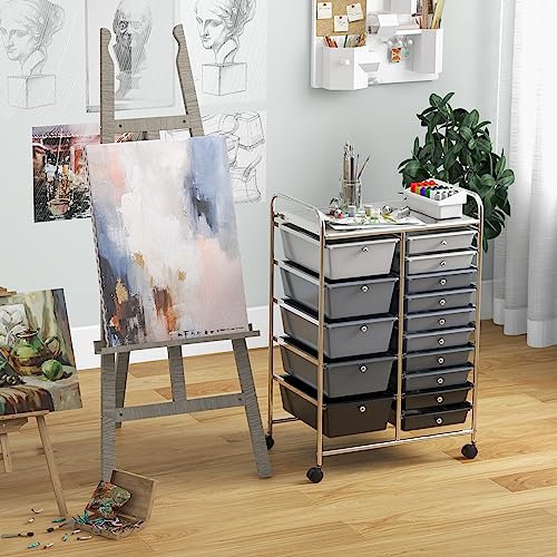 Giantex 15 Drawers Rolling Cart, Classroom Organizers, Storage Cart with Wheels, for Teacher Office Home School Supplies Tool Craft Art Paper - color: Black Gradient, size: 15 Drawers (5 Big +10 Small)