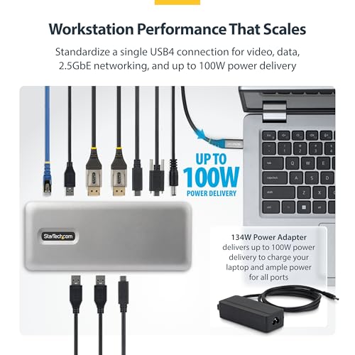 StarTech Driverless USB4 Dock, Dual 4K 144Hz for Mac and Windows, 100W