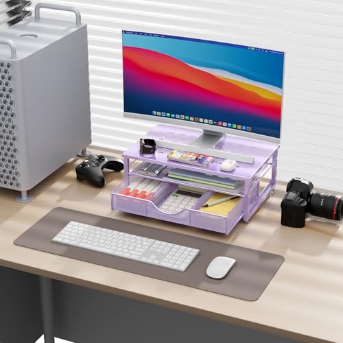 gianotter Computer Monitor Stand Riser with Drawer - color: Purple