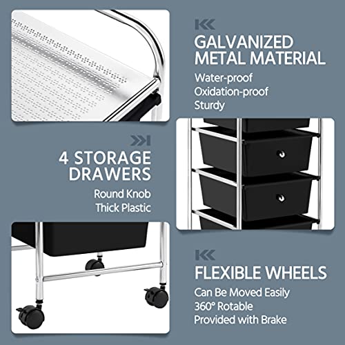 Yaheetech 4-Drawer Rolling Storage Cart with Wheels, Slim Organizer, Black - color: Black, style: 4 Drawers