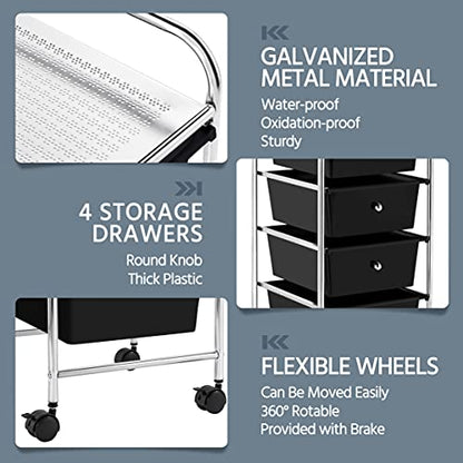Yaheetech 4-Drawer Rolling Storage Cart with Wheels, Slim Organizer, Black - color: Black, style: 4 Drawers