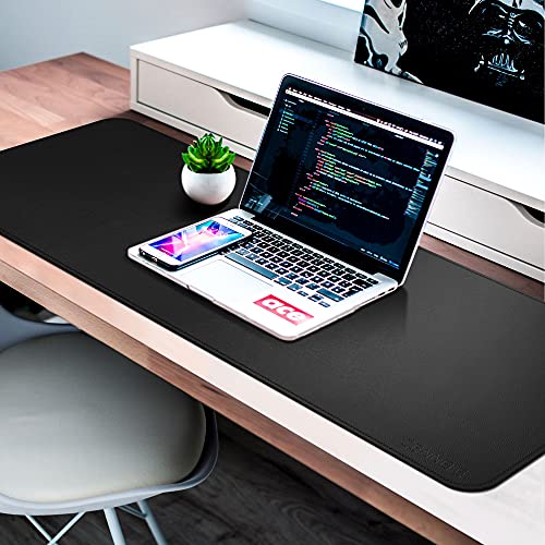 CENNBIE Leather Desk Mat,55" x 19.6" Extra Large Desk Pad Protector (Black) - color: Black, size: 19.6" x 55"