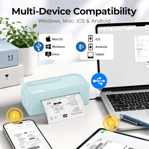 Labeer Bluetooth Thermal Shipping Label Printer, Wireless 4x6 Printer Cyan - color: Cyan