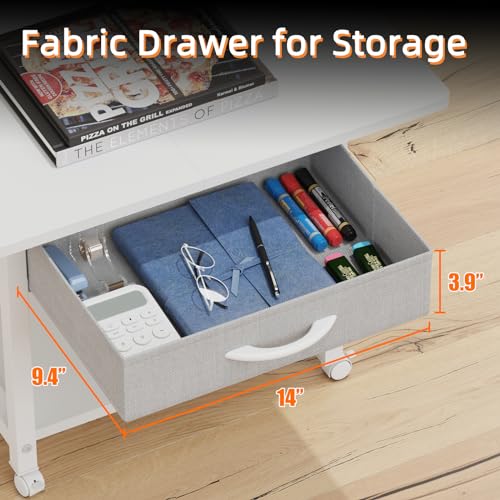 YAOHUOO 22"x15" Large Printer Stand with Drawer, 2-Tier Rolling Table Cart - color: White, size: 2-Tier