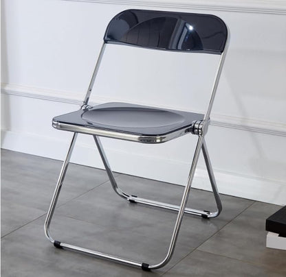 Acrylic Folding Chair, Clear Plastic Foldable Seat, Black | Modern Stackable Chrome Frame Vanity Chair, Accent Side Chair for Office, Party, Banquet, Space Saving Dining Chair - color: Black