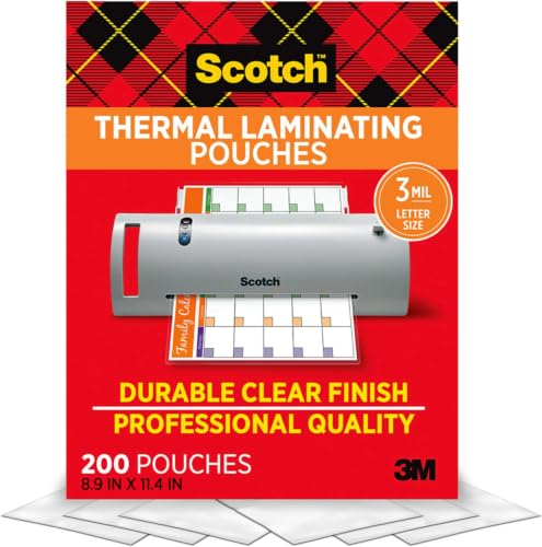 Scotch Thermal Laminating Pouches,Clear,3 mil.,Ideal Office or School Supplies,Fits Letter Sized Paper (8.9 in. × 11.4 in.),(Pack of 1200) - size: 1200-Pack