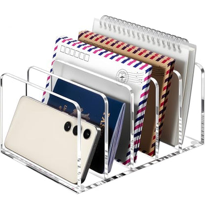 BEYGORM Acrylic Mail Holder, 5 Compartments Multifunction Desk Organizer - size: Large