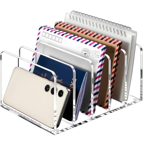 BEYGORM Acrylic Mail Holder, 5 Compartments Multifunction Desk Organizer - size: Large