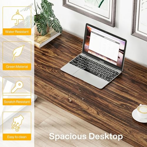 Tribesigns Modern Walnut/White 55" Heavy Duty Computer Desk, Study & Work Desk, 23.6"D x 55.1"W x 29.5"H, Z-Shaped Metal Legs, 330 lbs Capacity - color: Walnut/White