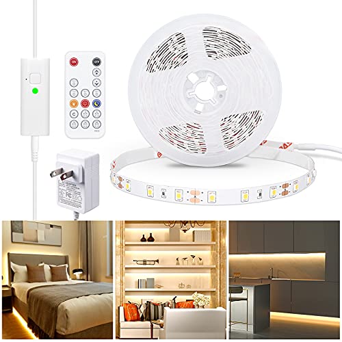 WOBANE 16.4ft Warm White LED Strip with RF Remote,Dimmable Tape Lights | Timing,Flexible LED Lighting for Kitchen,Under Cabinet,Bedroom, 3000K,300 LEDs Rope Light,ETL Listed Adapter,Memory Function - color: Warm White, size: 16.4ft RF Remote