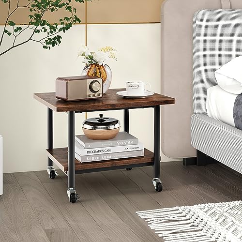 Tangkula 2-Tier Printer Stand, Under Desk Rolling Printer Cart - color: Rustic Brown, size: 2-Tier