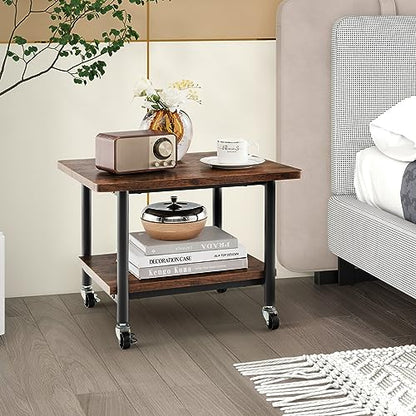 Tangkula 2-Tier Printer Stand, Under Desk Rolling Printer Cart - color: Rustic Brown, size: 2-Tier