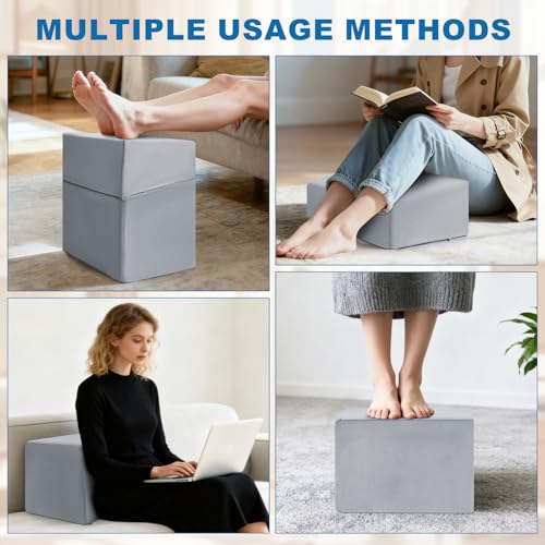 Adjustable Foot Rest Under Desk,Adopt 3-in-1 Ergonomic Design.High-Density Foam and Zipper Closure Under Desk Leg Rest,Fabric is Removable and Washable. for Office, Gaming, Home, and Travel (Gary) - color: Gary