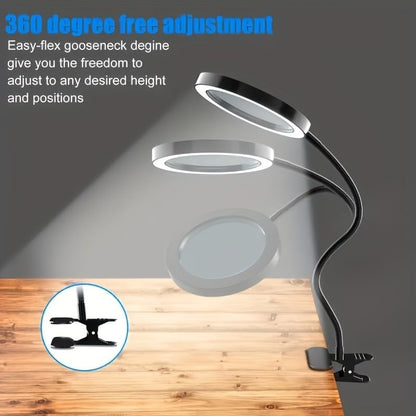 Diamond Painting Tool with Magnifying Glass + Lighting, Clip-On 5V USB LED Magnifier - 3 Color Modes, 10 Brightness Levels, Hands-Free 10x Magnifying Lamp with Flexible 14.9" Gooseneck