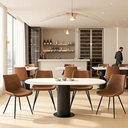 Yaheetech Dining Chairs Set of 6 Mid Century Modern Kitchen Chairs Brown | Faux Leather Upholstered Dining Room Chairs with Metal Legs and Curved Backrest, Armless Side Chairs for Kitchen Living Room - color: Brown, size: Set of 6