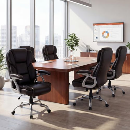 COSTWAY Executive Office Chair with High Back and Thickened Seat Cushion - color: Brown