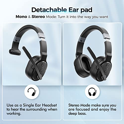 COSMUSIS Trucker Bluetooth Headset, Wireless Headset with Mic for Work - color: Black