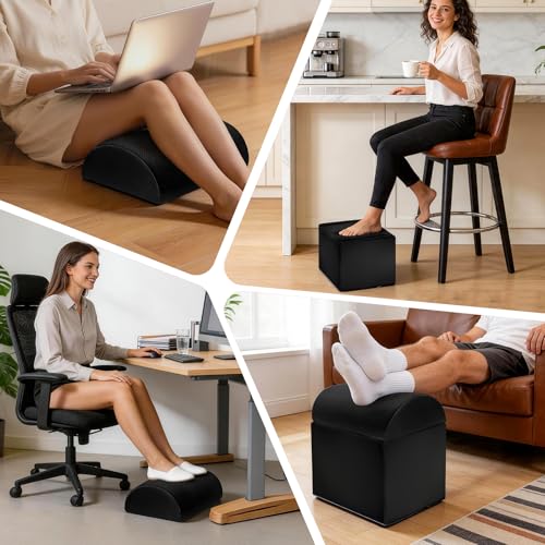 Adjustable Footrest for Under Desk at Work Ergonomic Foot Rest with 3 Adjustable Height Foot Stool for Under Desk Office Footrests with Removable Washable Mesh Cover, Black