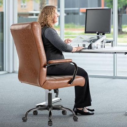 Office Desk Chair,Modern Leather Conference Room Chairs,High Back Home ofiice Chair,Adjustable Height Swivel Executive Computer Chair with Armrest and Padded Seat,Brown with Black Frame - color: Brown/Black Frame