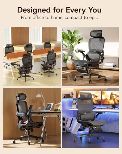 SIHOO B100 PRO Ergonomic Mesh Office Chair with Footrest | Desk Chair With Adaptive Lumbar Support, Wide Headrest, 360° Rotatable Flip-Up Armrests, Black - color: Ink Black, size: Pack of 1