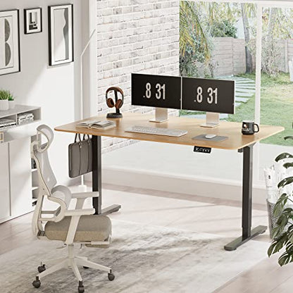 YESHOMY Height Adjustable Electric Standing Desk, 55 inch Computer Table, Home Office Workstation, Black Leg/Natural Top - color: Black Leg/Natural Top, size: 55in