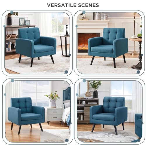 Yaheetech Mid Century Accent Chair Living Room Chair Navy Blue | Linen-Like Upholstered Sillones Para Sala, Modern Reading Nook Chair, Button Tufted Back, Rubberwood Legs, Bedroom Office - color: Navy Blue, size: set of 1