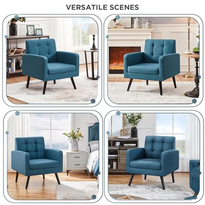 Yaheetech Mid Century Accent Chairs Set of 2 Living Room Chairs Navy Blue | Linen-Like Upholstered Sillones Para Sala, Modern Reading Nook Chairs, Button Tufted Back, Rubberwood Legs, Bedroom Office - color: Navy Blue, size: set of 2