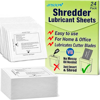 24 Pack Paper Shredder Lubricant Sheets for Heavy Duty Shredders | Reduce Jams/Static, Paper Shredder Sharpening & Lubricating Oil Sheets Used for Microcut/CrossCut Home Office Paper Shredders - size: 24PCS