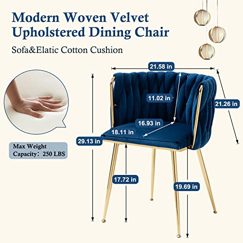 NIOIIKIT Modern Velvet Dining Chairs Hand Weaving Accent Chairs Living Room Chairs Upholstered Side Chair with Golden Metal Legs for Dining Room Kitchen Vanity Living Room (Navy) - color: Navy